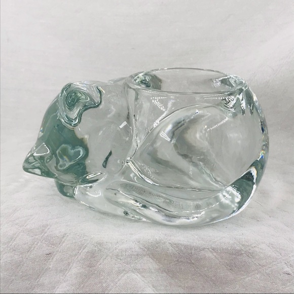 Indiana glass sleeping kitten candleholder/planter